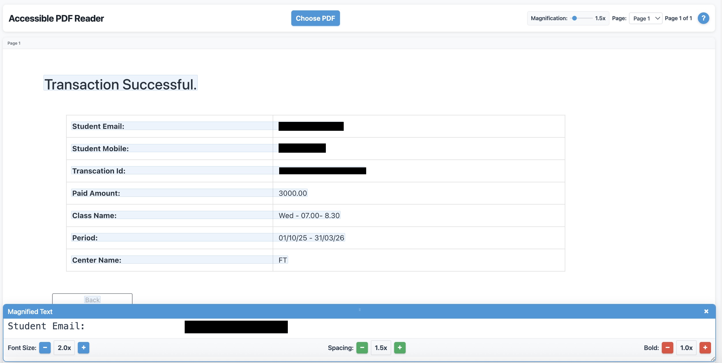 Digital bar magnifier highlighting PDF text